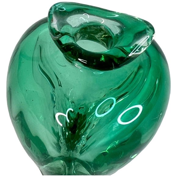 Hand Blown Green And Clear Perfume Bottle With Stopper Art Glass 6 IN Winfisky ? - Picture 4 of 9